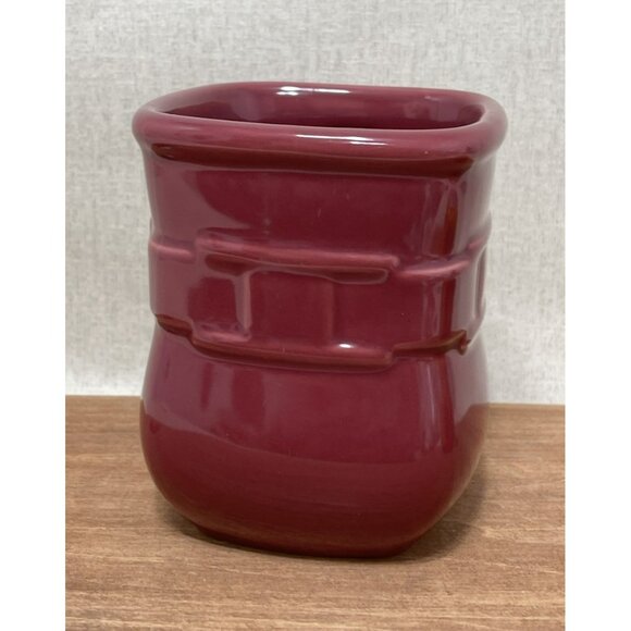 Longaberger Woven Traditions Pottery Soft Square Coffee Mug Paprika Maroon Red - Picture 6 of 8